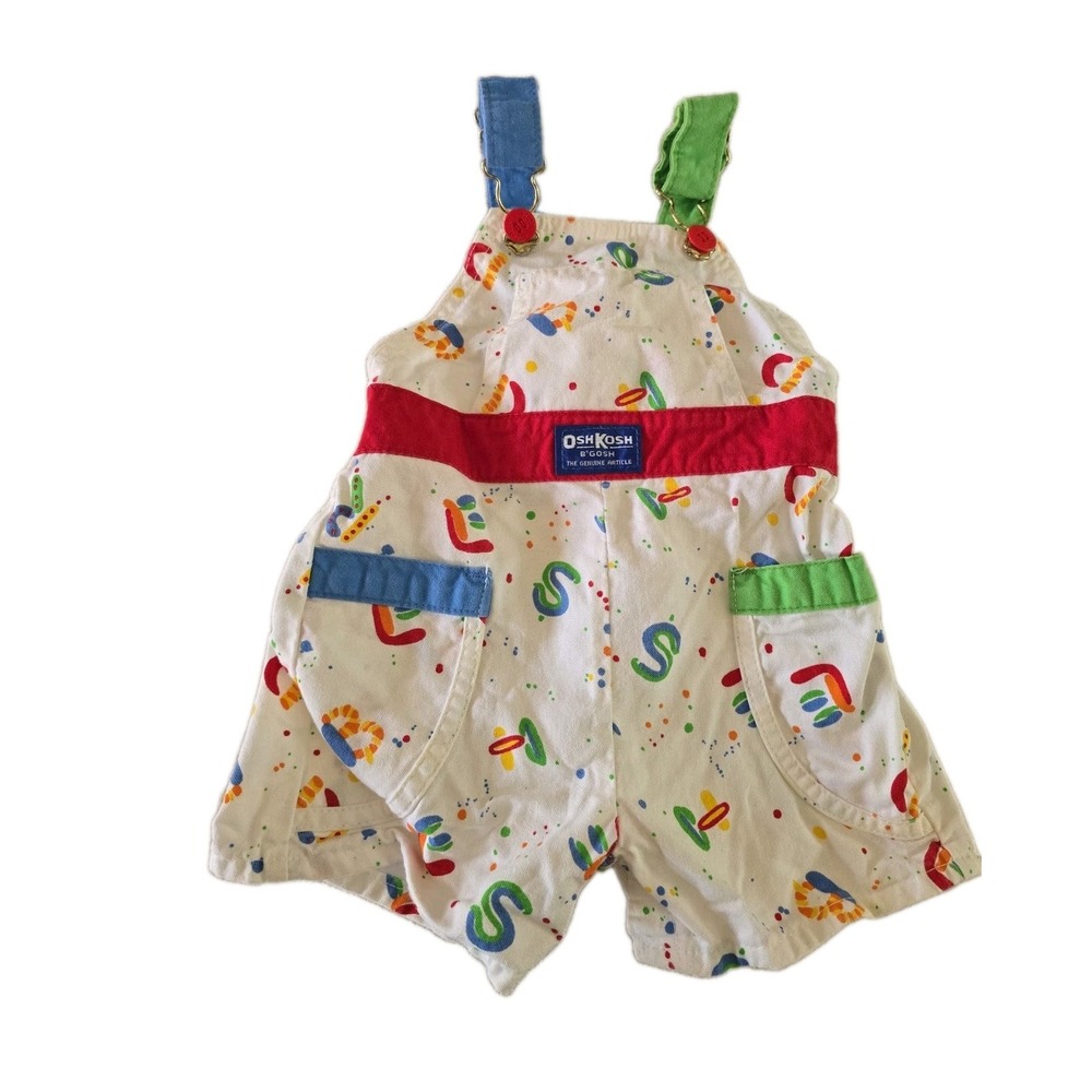 90s Vintage Oshkosh B'gosh Bibbed Short Overalls Letters Baby Size 18 Months